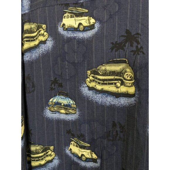 HB Sport Harbor Bay Vintage Hawaiian Shirt Mens 2XLT 2XL Tall Car Print Blue - Picture 4 of 6